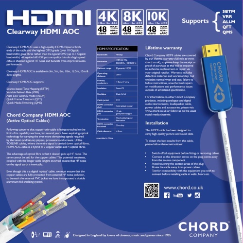 Chord Clearway HDMI AOC 2.1 8k (48Gbps)